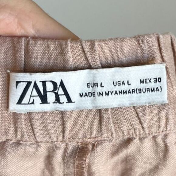 Zara Women's Linen Tapered Trousers in Beige Size LARGE - Picture 4 of 5